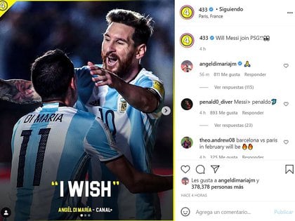Di María respondió un posteo que hablaba sobre la posible contratación de Messi