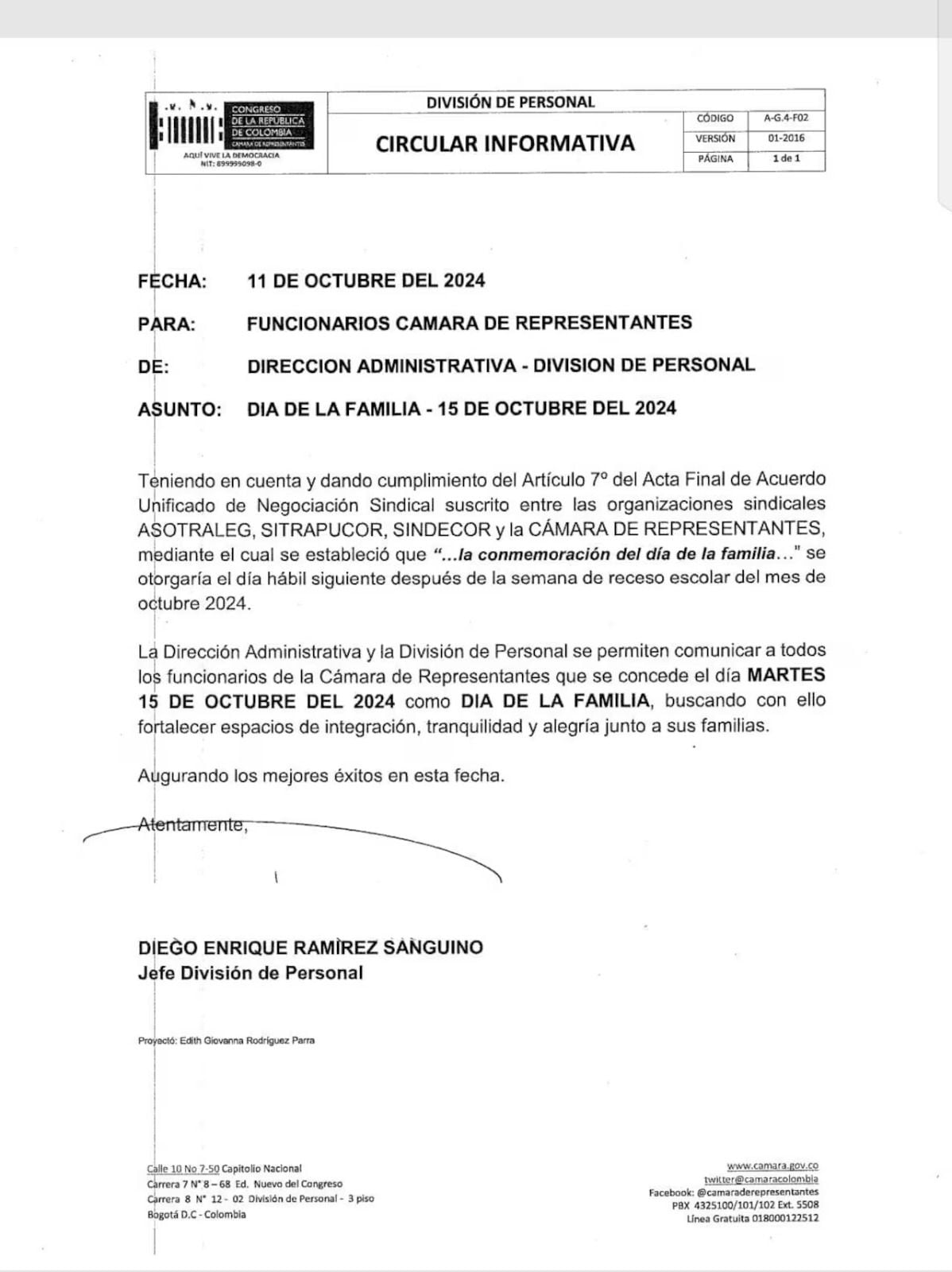 Este documento afirma el día hábil por 