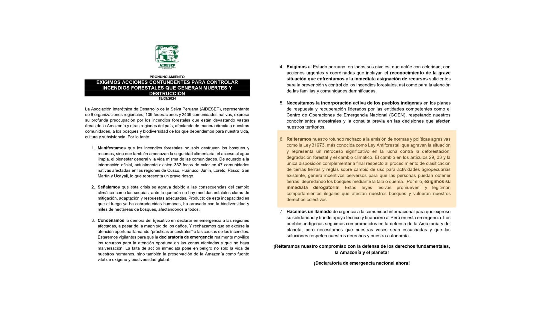 Comunicado Aidesep