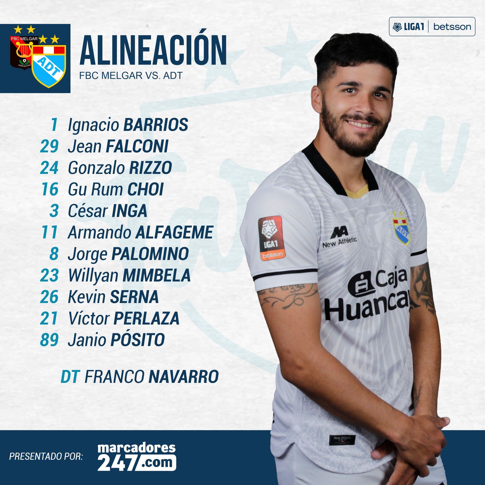 ADT de Tarma confirmó el once titular que saldrá al campo a enfrentar a Melgar en el estadio Monumental de la UNSA. (Asociación Deportiva Tarma - ADT de Tarma)