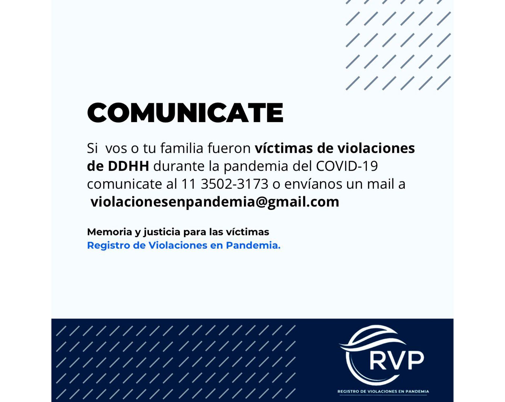 Flyer Registro de violaciones de DDHH en pandemia