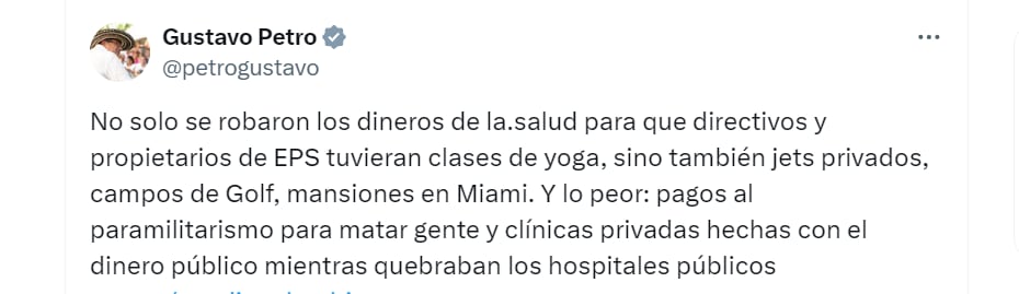 Petro se pronuncia sobre desfalcos en EPS - crédito @petrogustavo/X