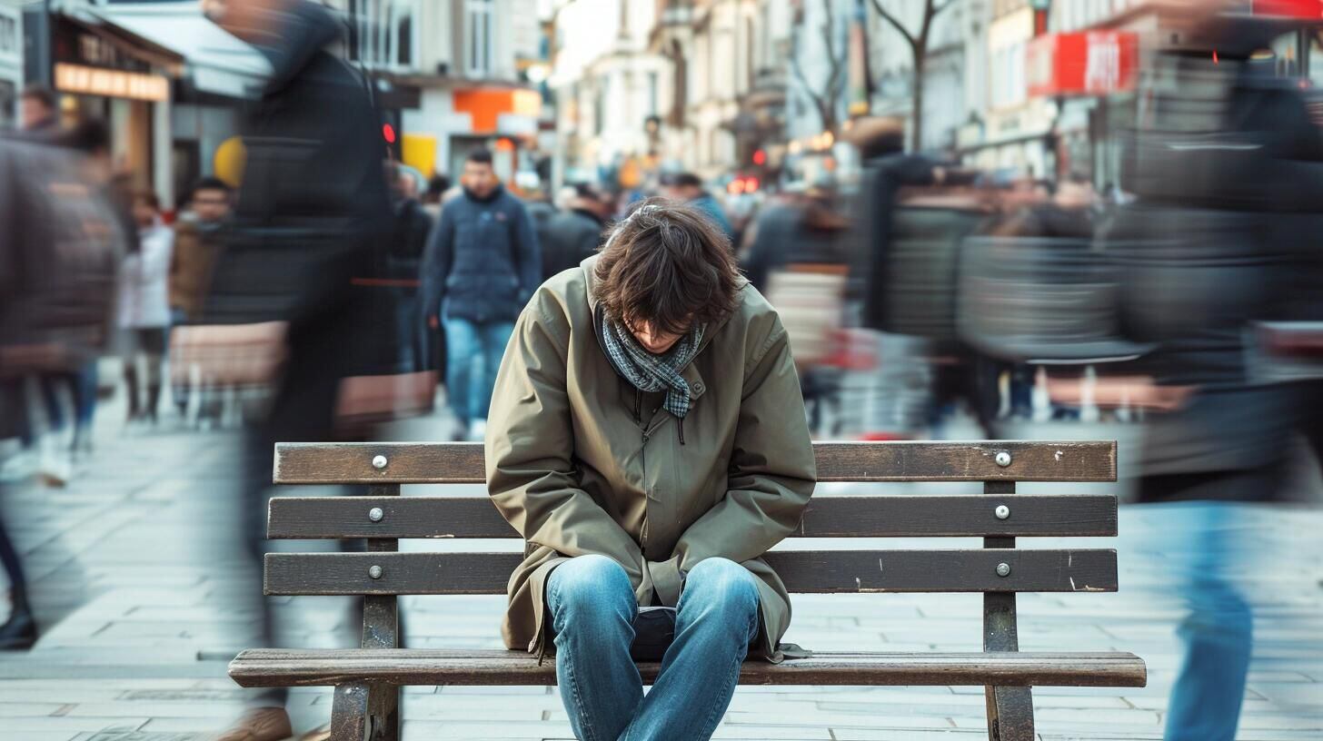 Adolescente sentado solo en un banco, con la cabeza gacha mientras el mundo alrededor se desplaza rápidamente, simbolizando posibles trastornos de ansiedad, depresión o disociación. La fotografía subraya la importancia de identificar y tratar problemas de salud mental en las etapas tempranas de la vida. (Imagen ilustrativa Infobae)