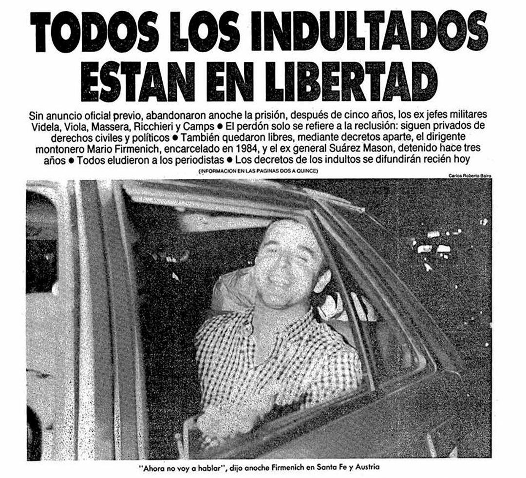 El jefe montonero Mario Firmenich en libertad