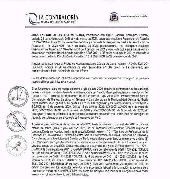 Informe de la Contraloría halló responsabilidad penal en Juan Alcántara Medrano, subsecretario presidencial.