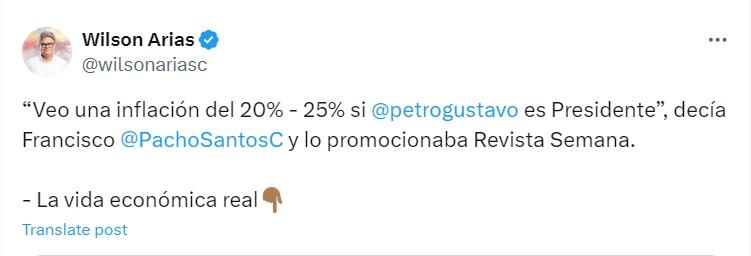 El senador respondió a las declaraciones de Francisco Santos hechas durante la campaña presidencial de 2022 - crédito @wilsonariasc/X