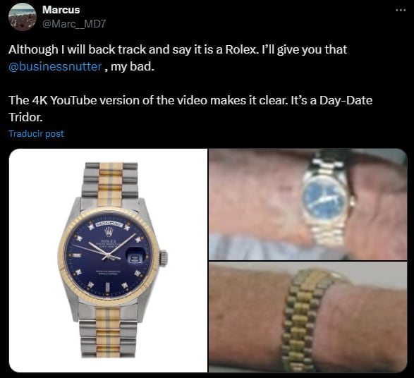 Post subido a redes sociales por uno de los usuarios que identificó el reloj. (X)