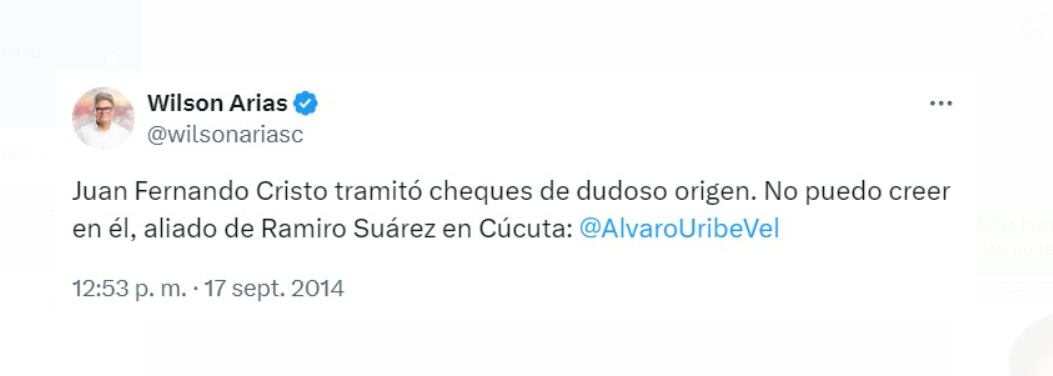 Wilson Arias fue recordado por sus antiguos mensajes contra Luis Fernando Cristo - crédito @wilsonariasc / X