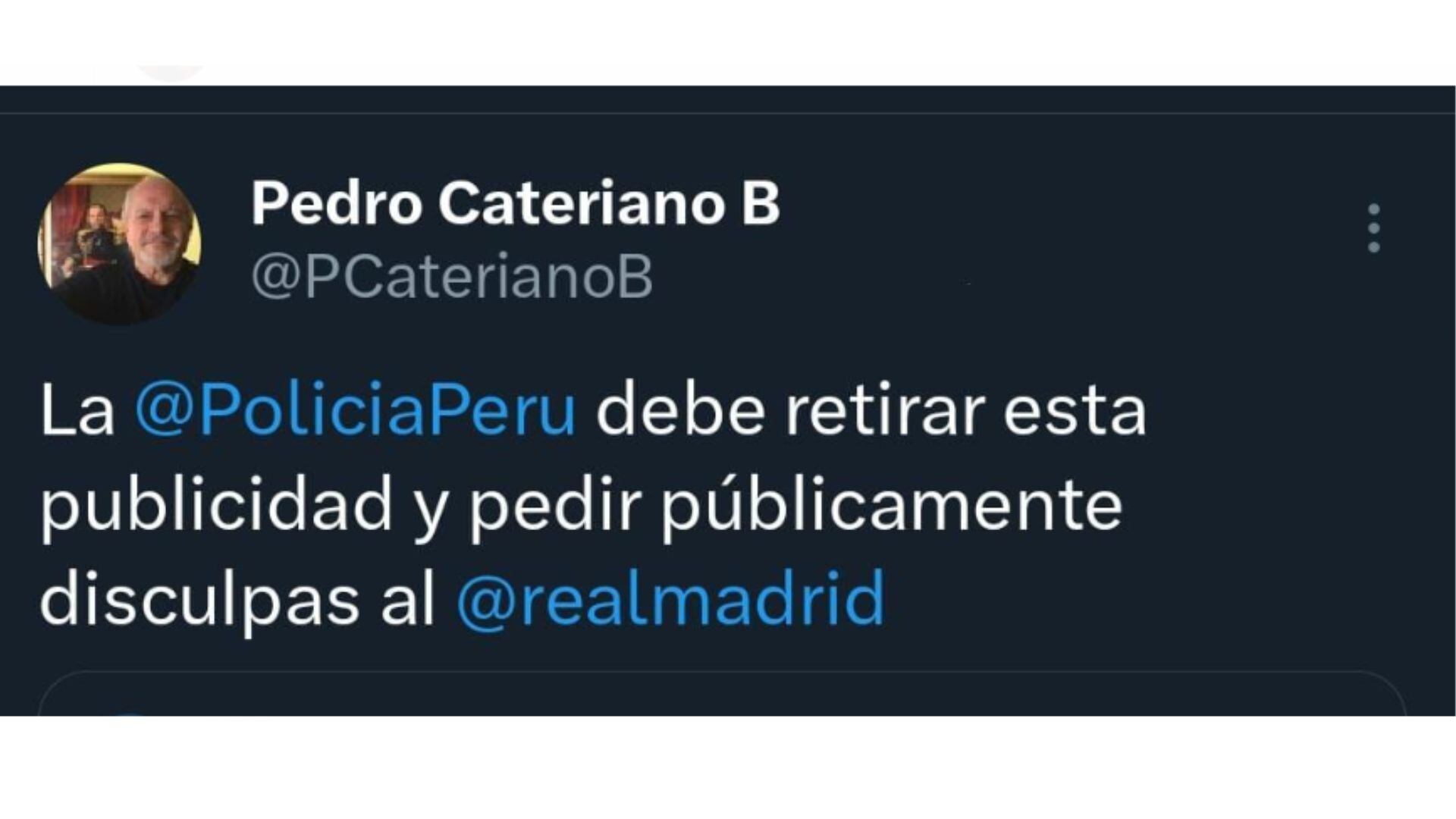 Pedro Cateriano, expresidente del Consejo de Ministros, fue uno de los hinchas del Real Madrid indignados por la publicación de la PNP.