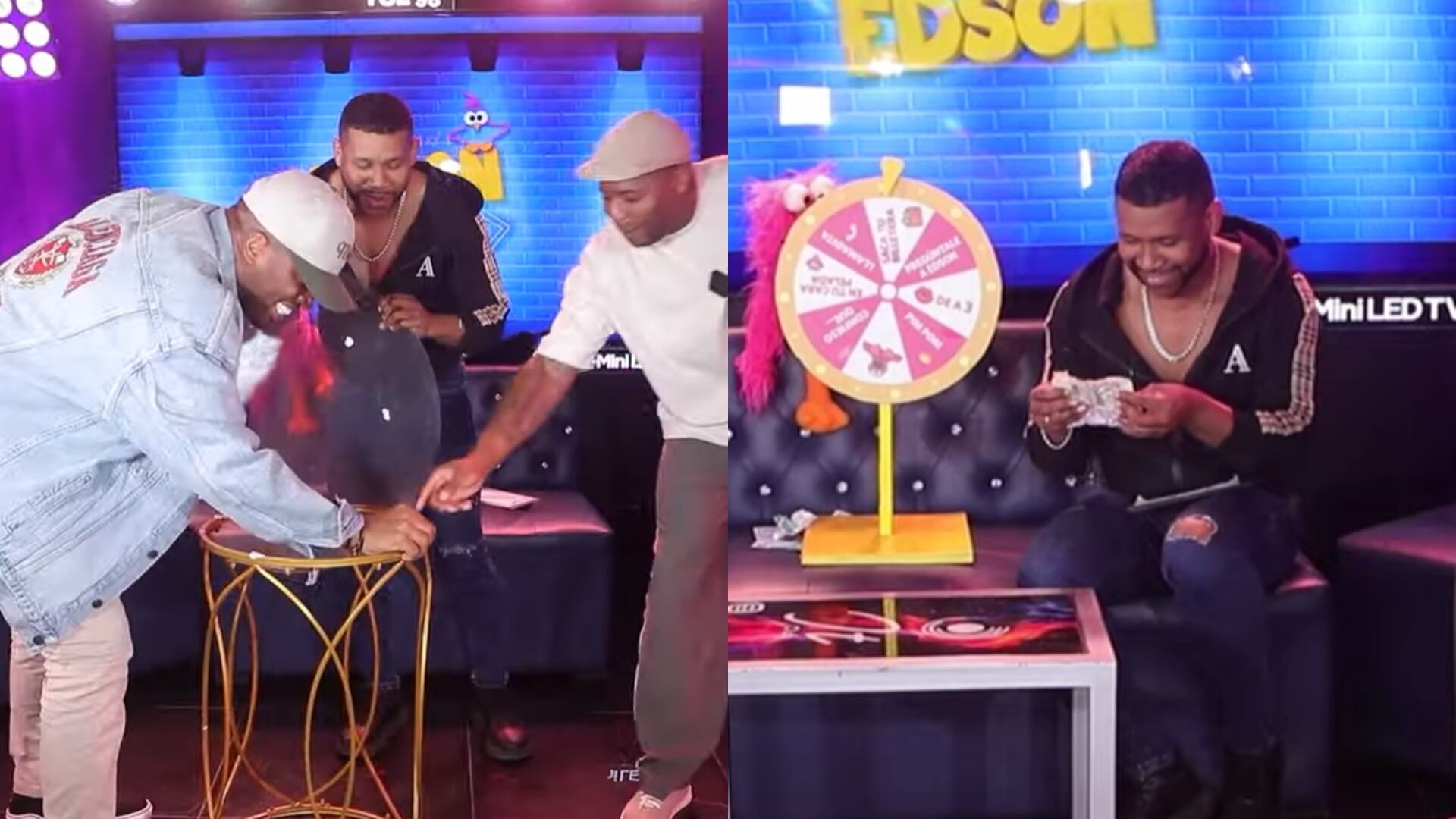 Jefferson Farfán y Roberto Guizasola le regalaron  500 soles a Edson Dávila, antes destruyeron su set. YouTube Edson Dávila