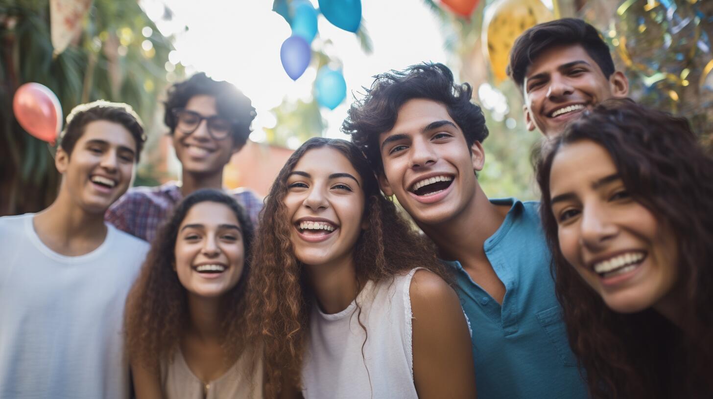 Amigos disfrutando la celebración de Año Nuevo, resplandece la camaradería y el espíritu festivo. Una muestra radiante de juventud y conexión entre seres queridos. (Imagen Ilustrativa Infobae)