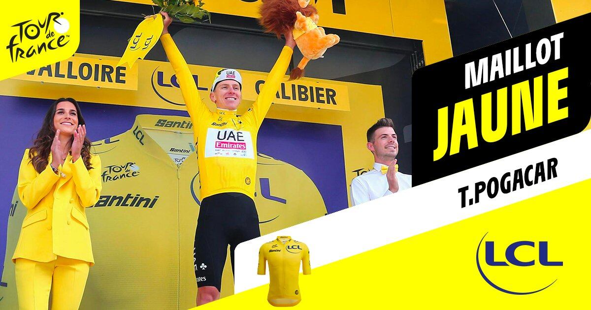 El esloveno Tadej Pogacar en la imagen celebrando la obtención de la etapa 4 y la colocación del maillot amarillo en la jornada del 2 de julio crédito-@LeTour/X