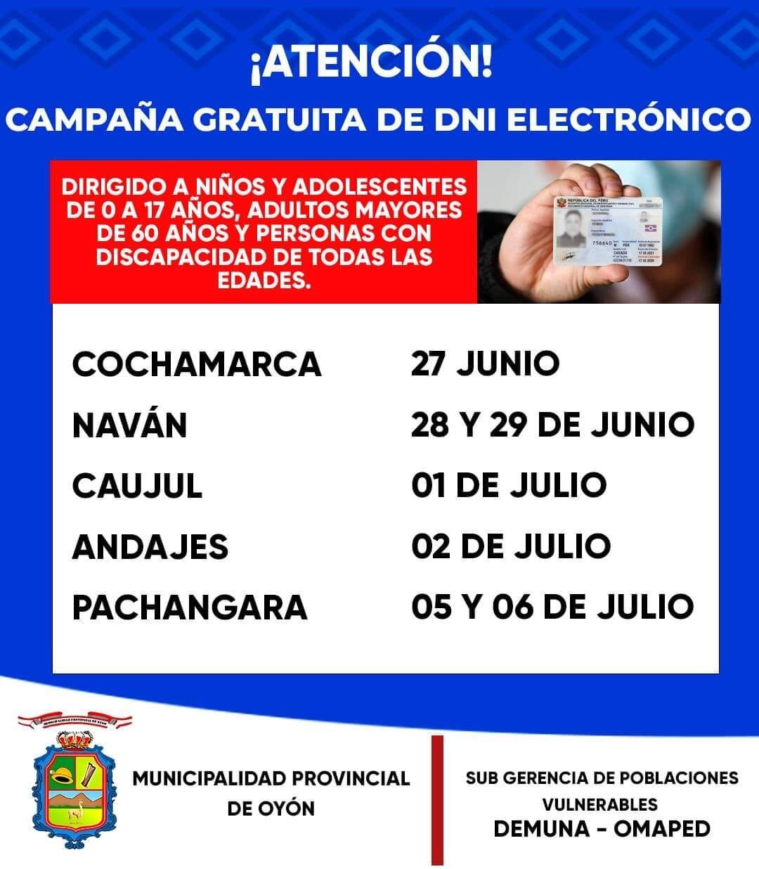 La provincia de Oyón tiene varias fechas programadas por localidades para la realización de la campaña del DNI electrónico.