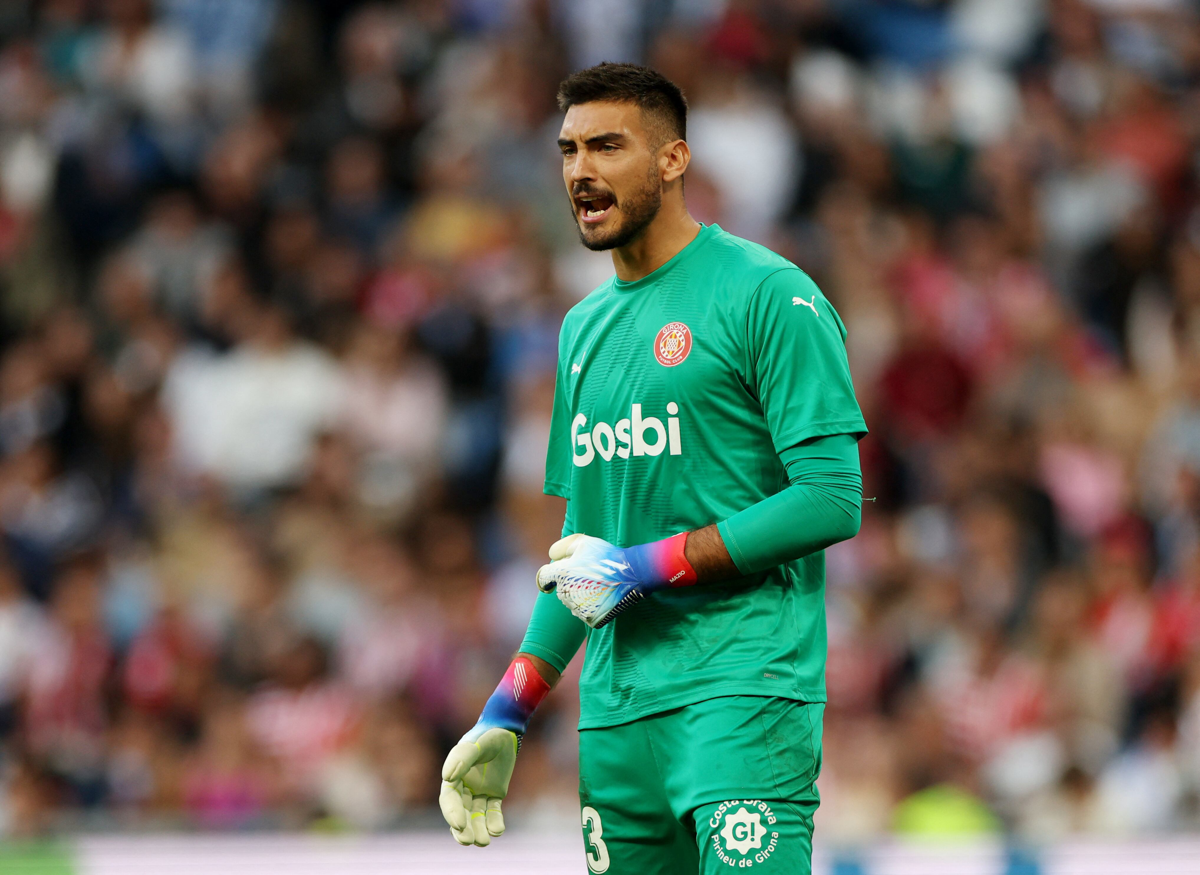 Paulo Gazzaniga atajó tres penales en el mismo partido con el Girona (REUTERS/Isabel Infantes)