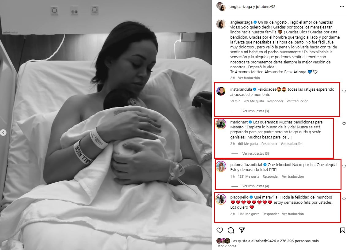 Angie Arizaga y Jota Benz anuncian el nacimiento de su hijo Mateo, y famosos celebraron su llegada. (Captura: @angiearizaga)