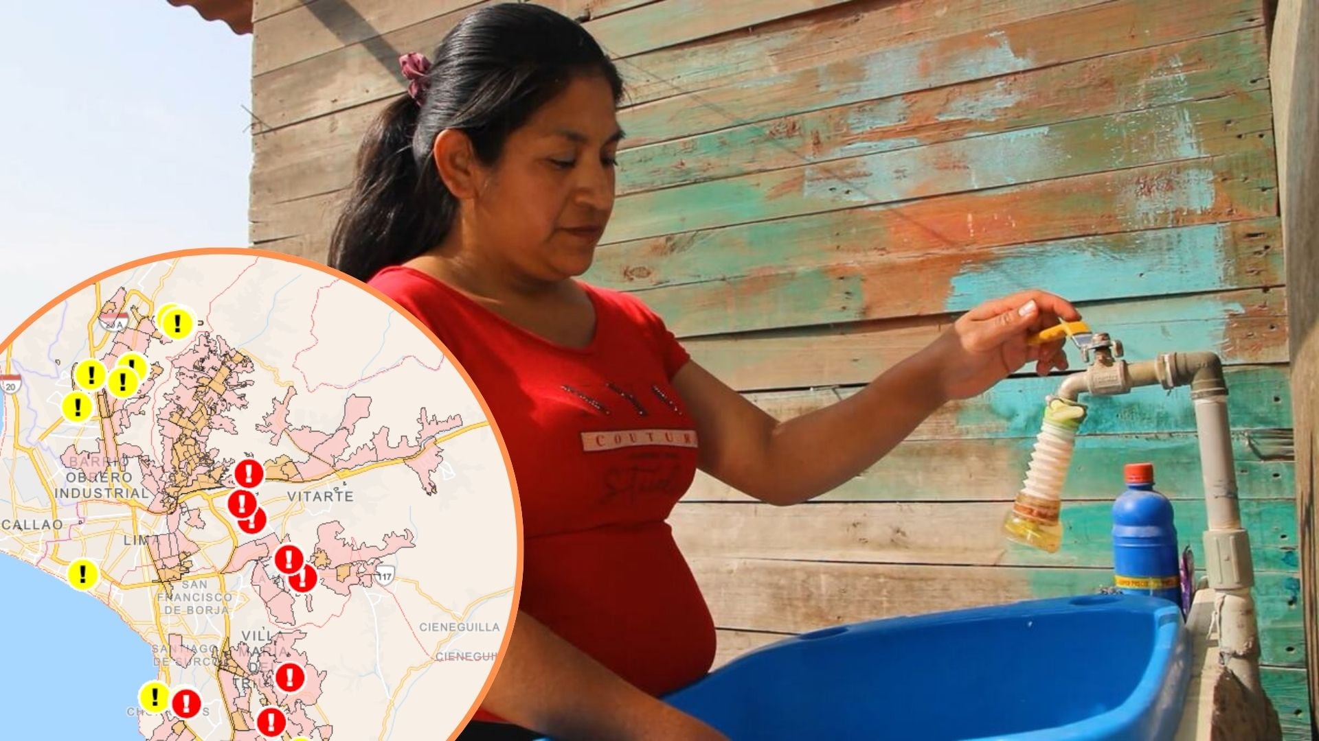 Una vecina de la zona alta de San Juan de Lurigancho se ve afectada por la interrupción del servicio de agua potable.