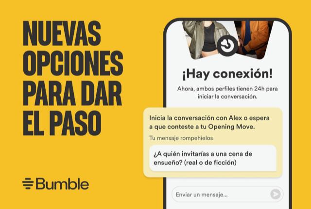 La aplicación de citas quiere mejorar las interacciones entre los usuarios, para hacerlas más naturales y cercanas. (Bumble)