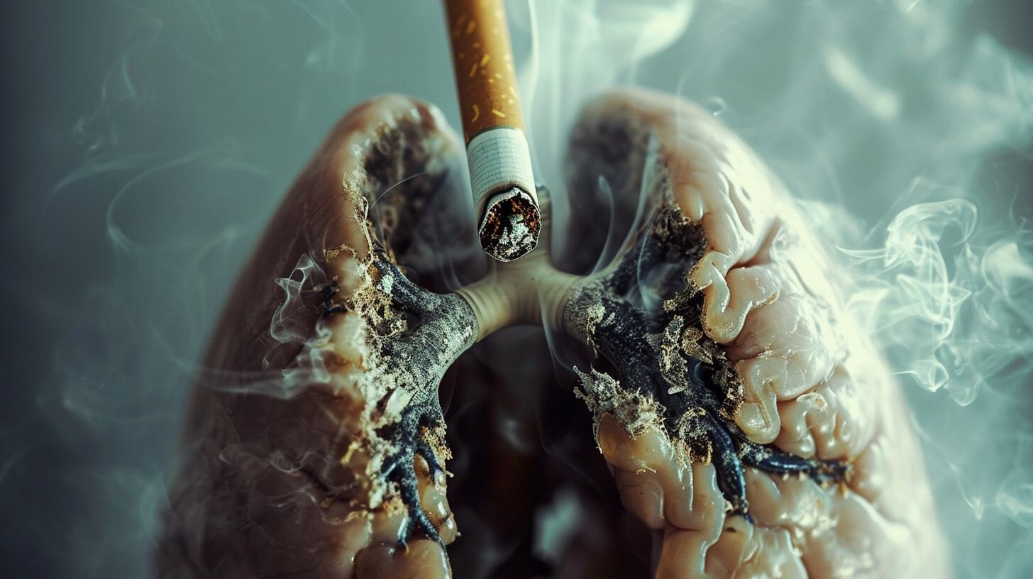 Pulmones humanos con un cigarrillo que representa el daño de fumar (Imagen Ilustrativa Infobae)