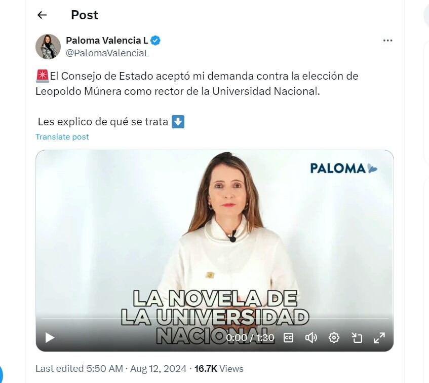 Paloma Valencia  habló de la demanda que puso en contra de la elección de Leopoldo Munera - crédito @PalomaValenciaL