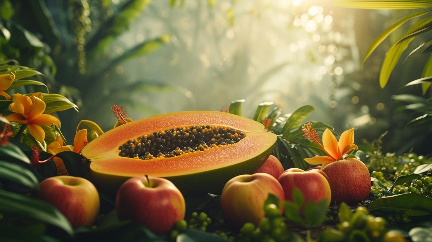 manzana y papaya en un vaso para un desayuno energético y saludable. - (Imagen Ilbrand Ilustrativa Infobae)