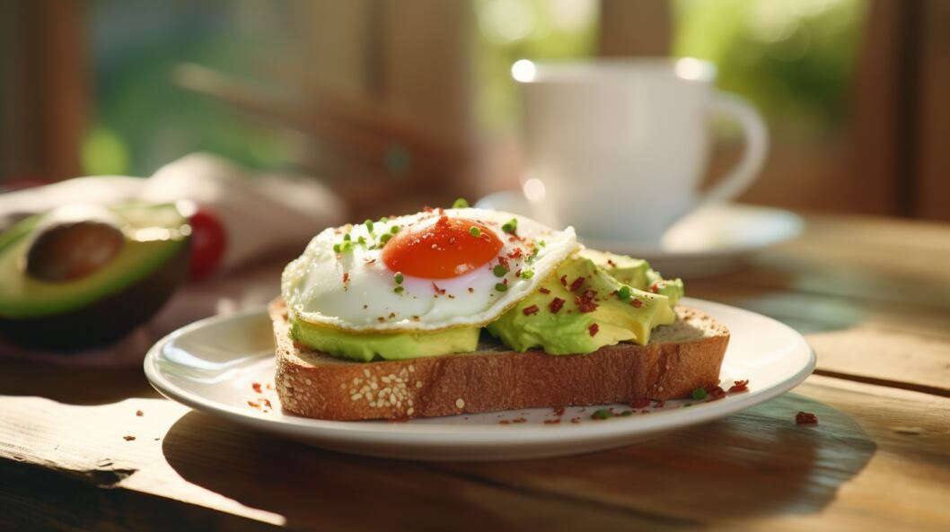 Desayuno palta tostadas jamón crudo café queso huevo