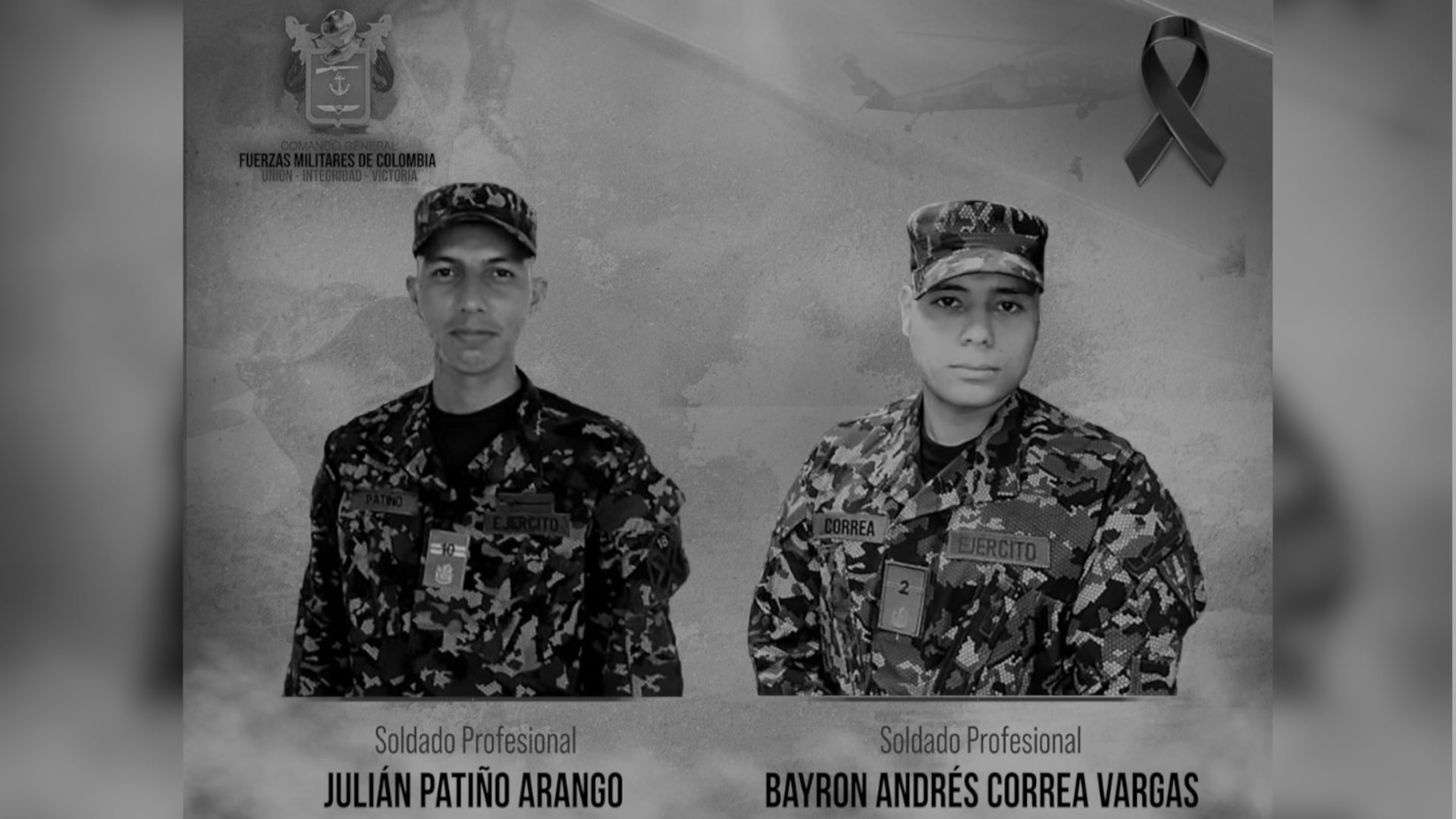 Los soldados profesionales Julián Patiño Arango y Bayron Andrés Correa Vargas murieron en el ataque que perpetró el ELN en el corregimiento de Puerto Jordán, en el occidente de Arauca. (Crédito: @FuerzasMilCol / X)