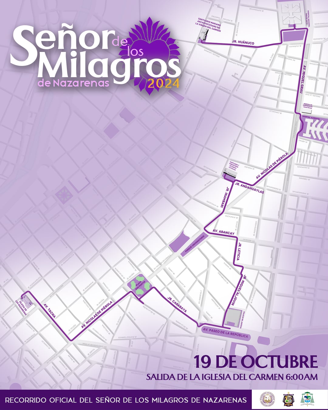 Recorrido del 19 de octubre. (Foto: Facebook Hermandad del Señor de los Milagros)