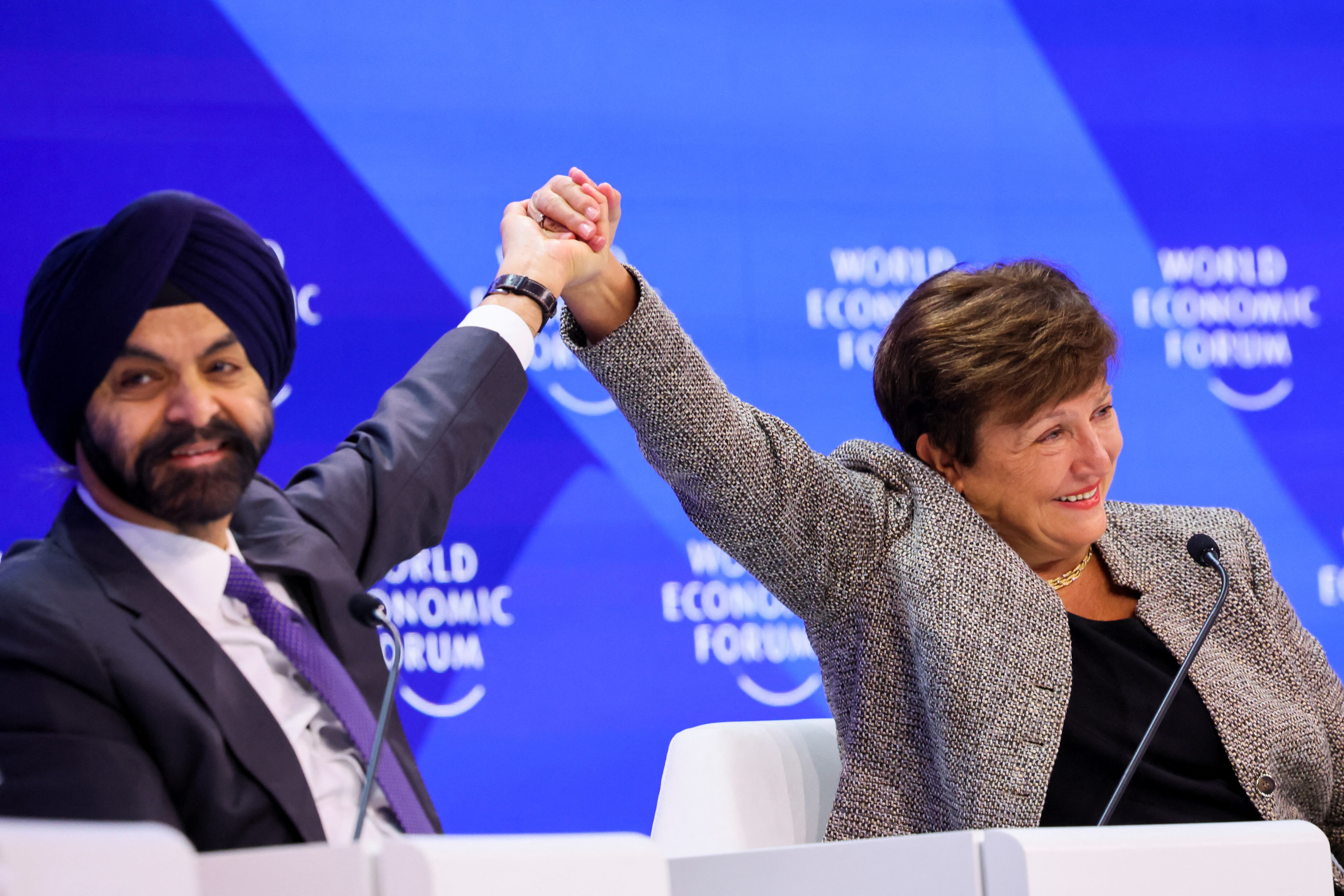 El presidente del Banco Mundial Group Ajay Banga y la directora gerente del FMI, Kristalina Georgieva
REUTERS/Denis Balibouse