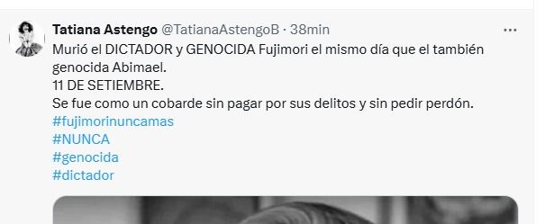 Tatiana Astengo directa tras muerte de Fujimori.