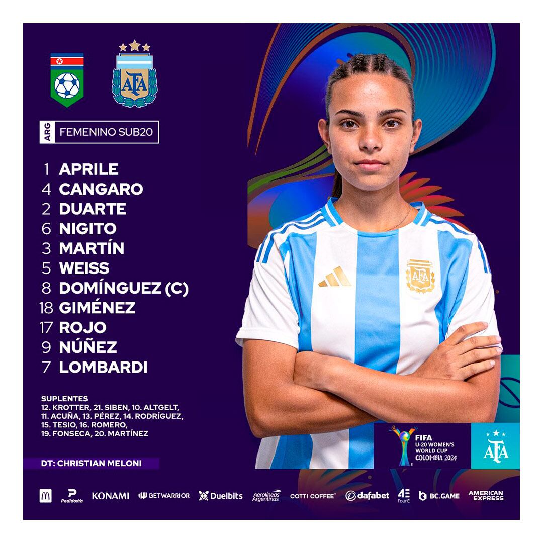 La formación de Argentina para el debut en el Mundial Sub 20 femenino