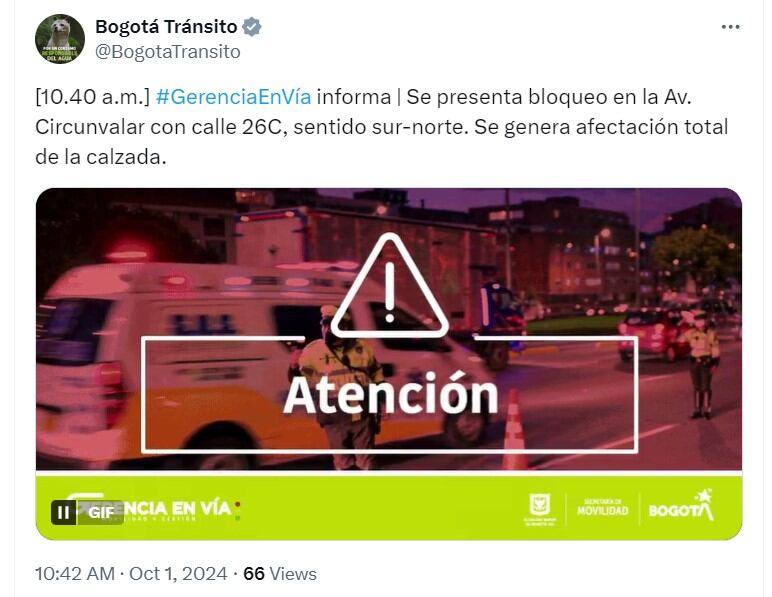 En el sitio se presenta gran congestión vehicular - crédito @BogotaTransito/X