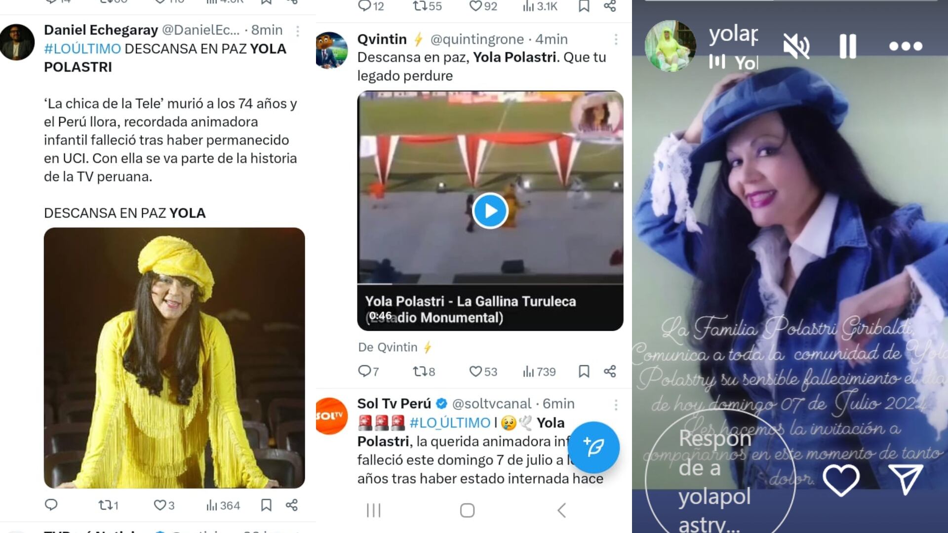 Usuarios de las redes sociales lamentan la partida de Yola Polastri. Twitter