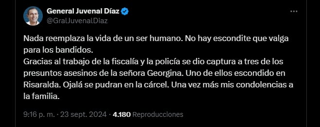 El gobernador prometió que los criminales recibirán su merecido - crédito @GralJuvenalDiaz / X