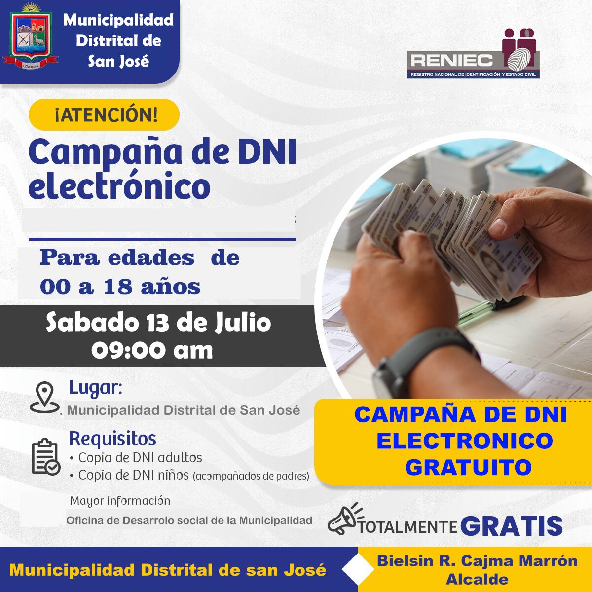 El Registro Nacional de Identificación y Estado Civil (Reniec) continúa con sus campañas móviles para tramitar el DNI electrónico.