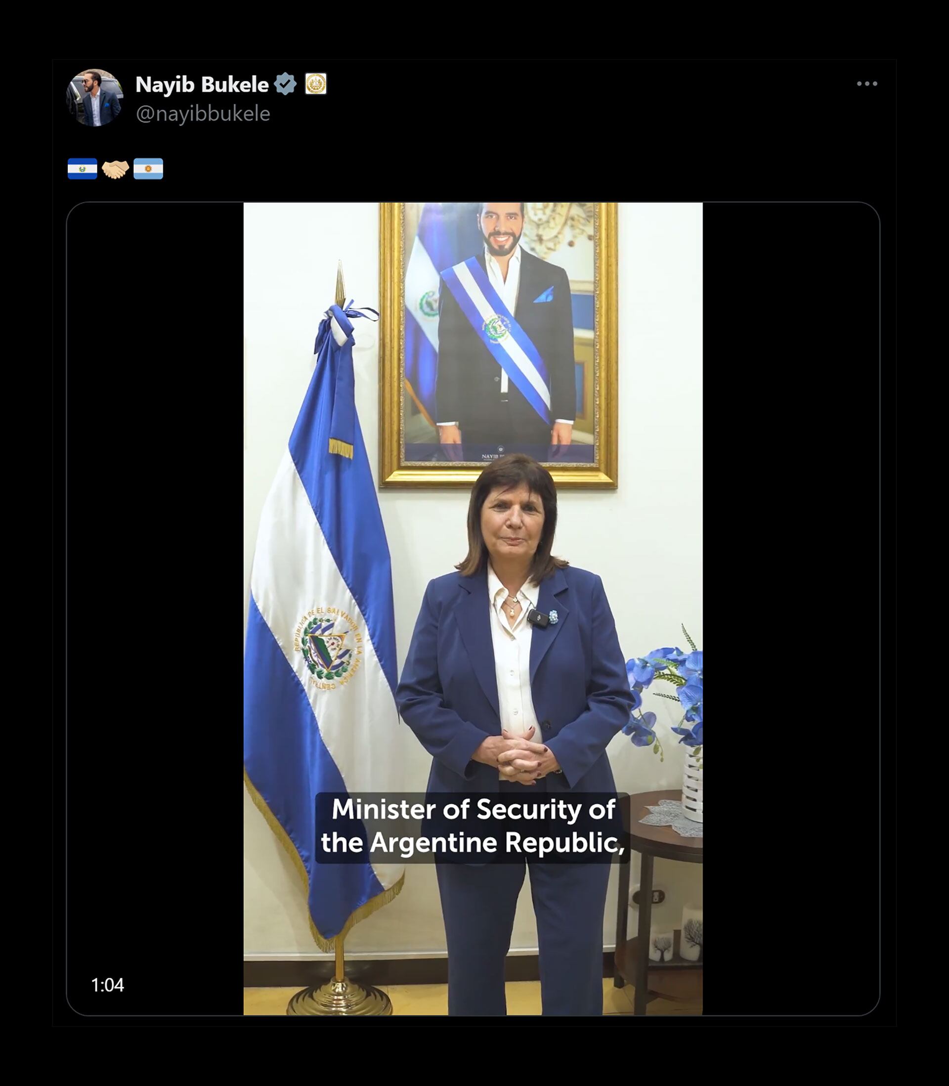 Nayib Bukele subió un video de Patricia Bullrich en El Salvador