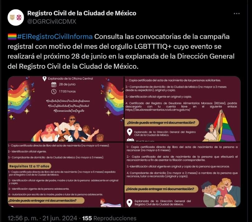 El Registro Civil realizará una campaña masiva de trámites para comunidad LGBT. | Captura de pantalla