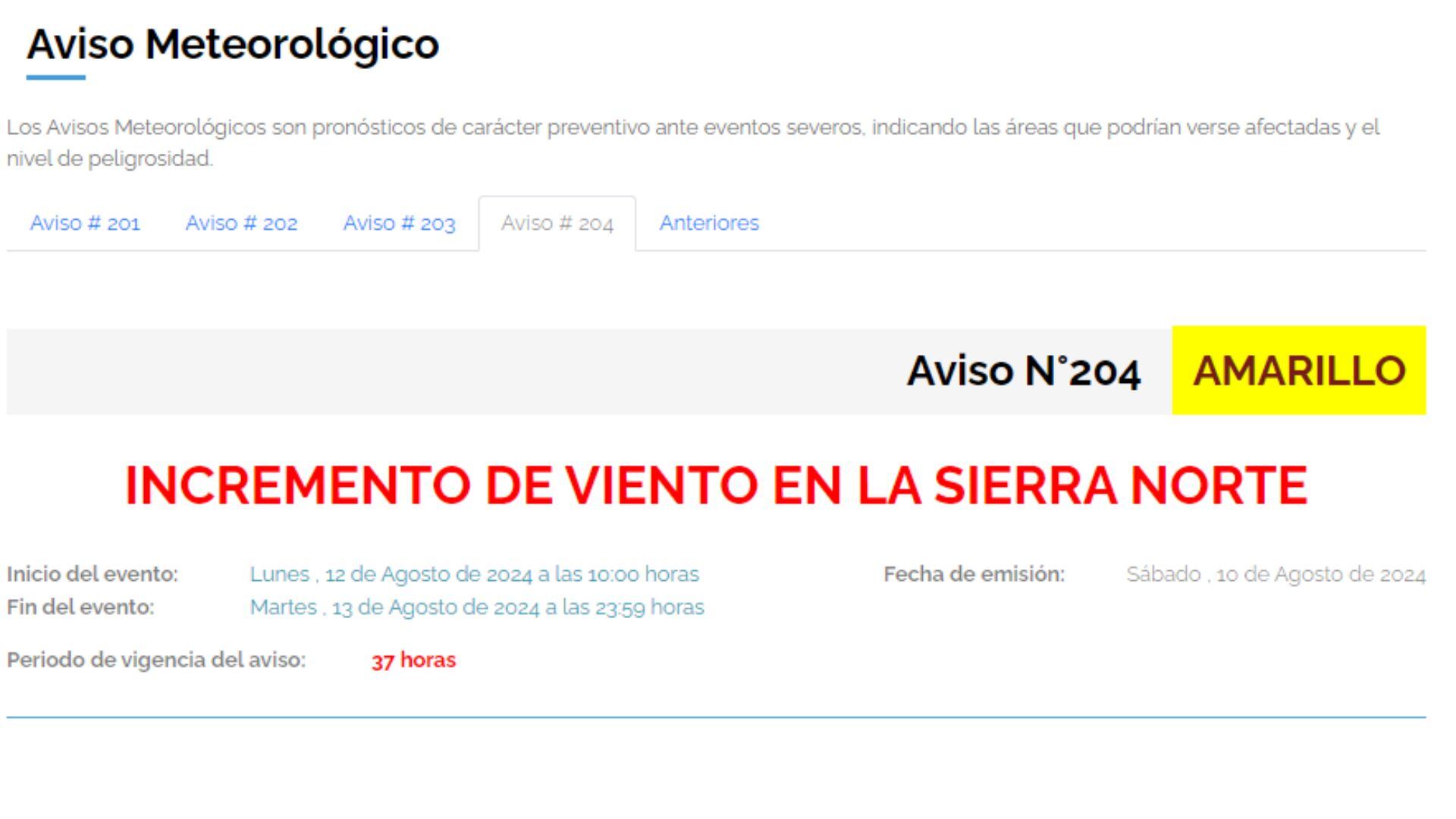 De acuerdo al Senamhi, los avisos meteorológicos son pronósticos de carácter preventivo ante eventos severos.