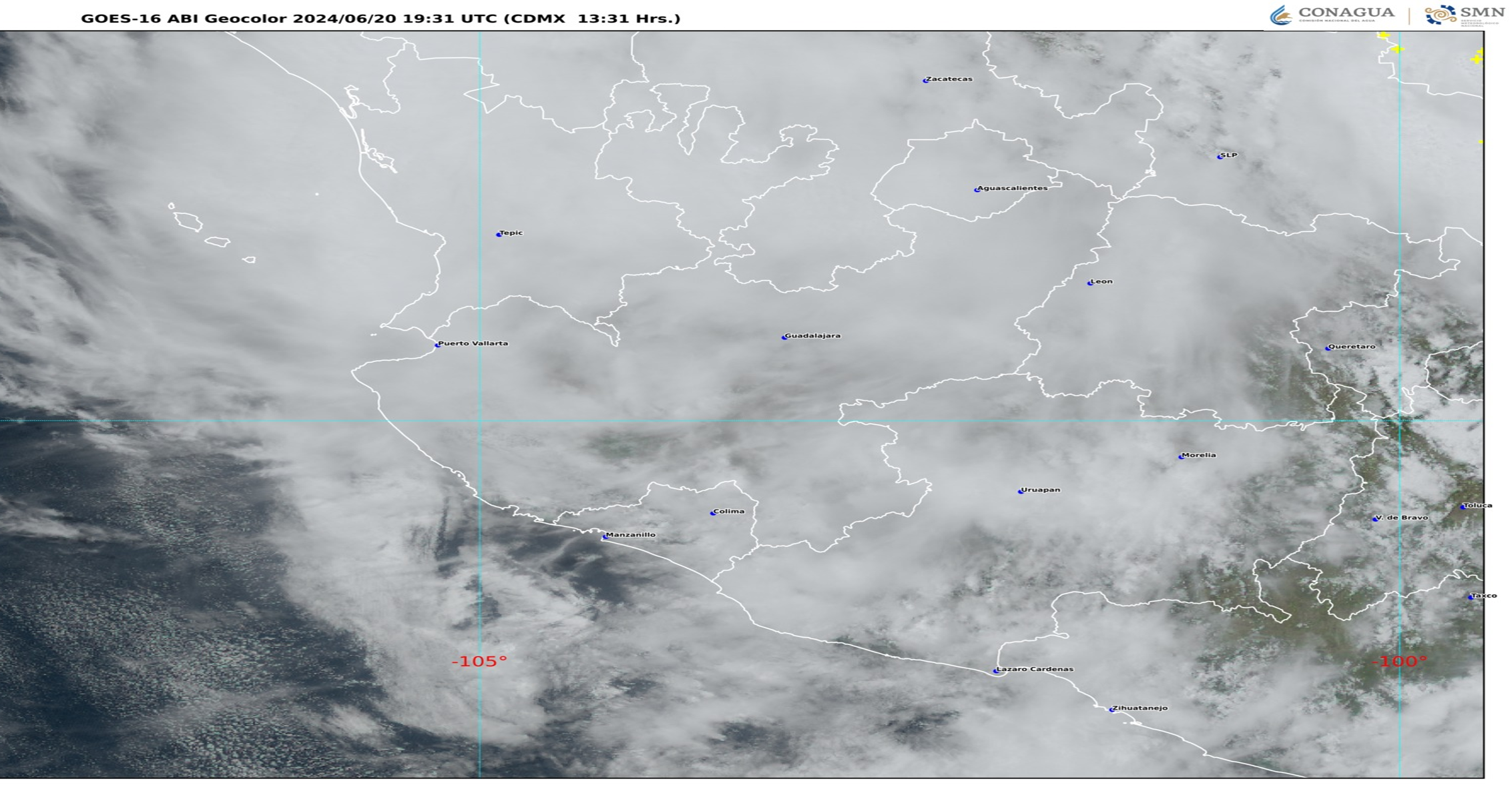 Imágen 2:GOES-16 ABI, GEOCOLOR 13:31 h (hora local).