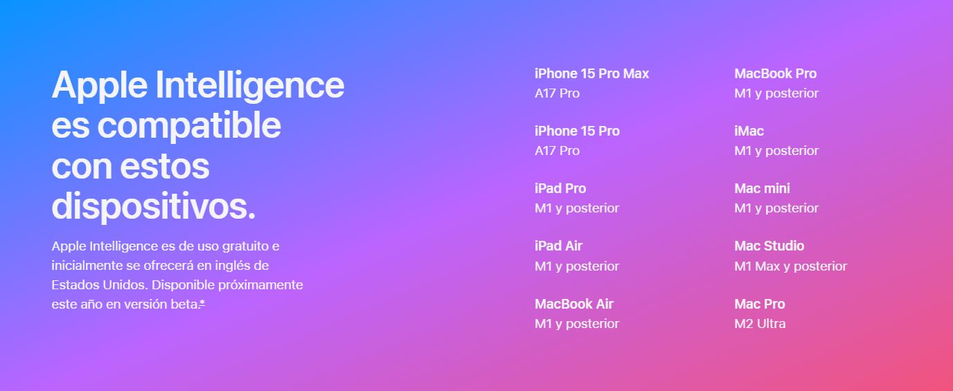 Los únicos modelos de iPhone compatibles con Apple Intelligence son 15 Pro, 15 Pro Max y posteriores. (Apple)