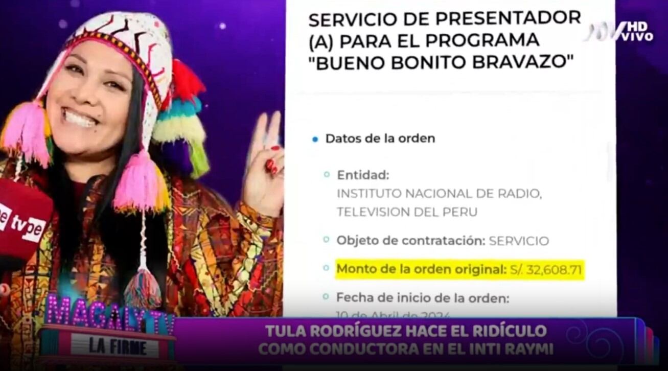 Magaly Medina critica a IRTP por pagar 32 mil soles a Tula Rodríguez y no saber nada del Inti Raymi: "Semejante papelón". (Captura: Magaly TV La Firme)