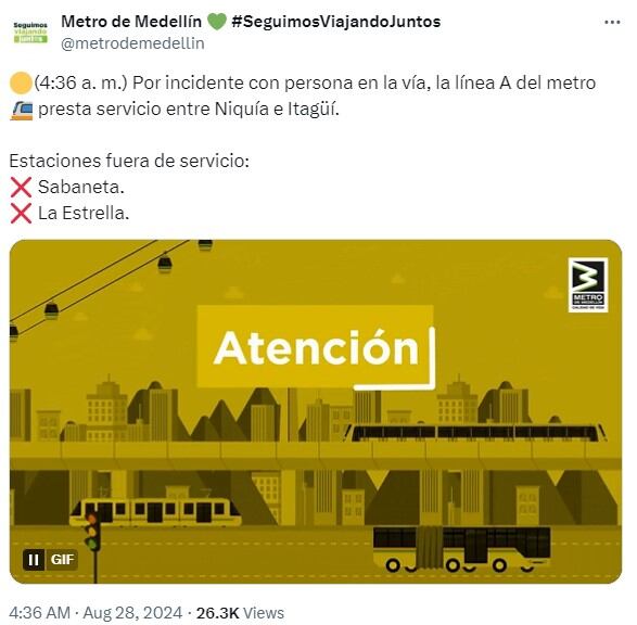 Publicación del Metro de Medellín