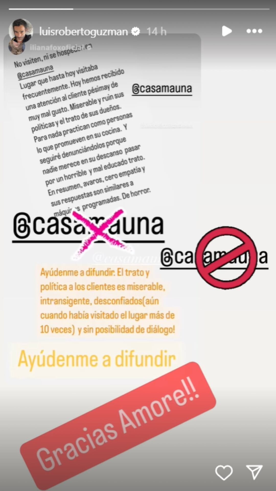 Todo comenzó cuando el actor publicó una historia en Instagram alertando a sus seguidores sobre una mala experiencia en Casa Mauna Boutique Hotel