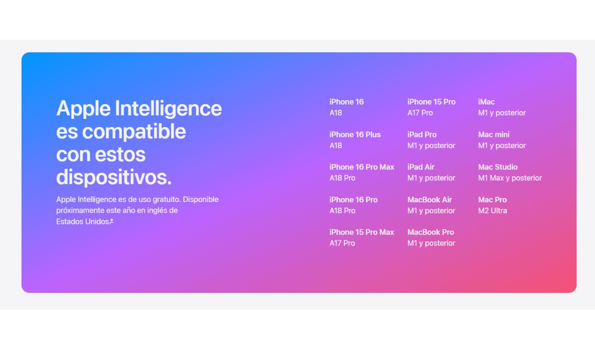 Apple Intelligence no es compatible con todos los dispositivos de dicha compañía. (Apple)