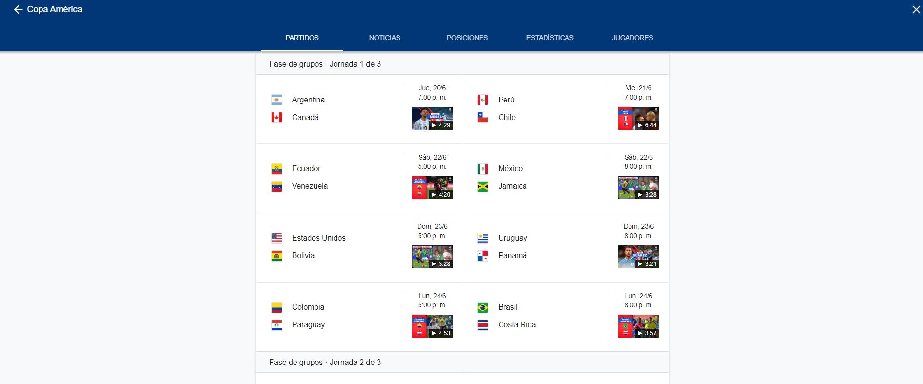 Google proporciona información en tiempo real sobre la Copa América. (Google)