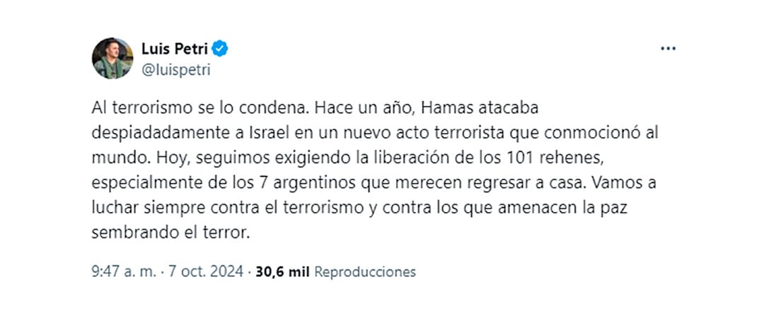 Tuits sobre el aniversario del atentado de Hamas