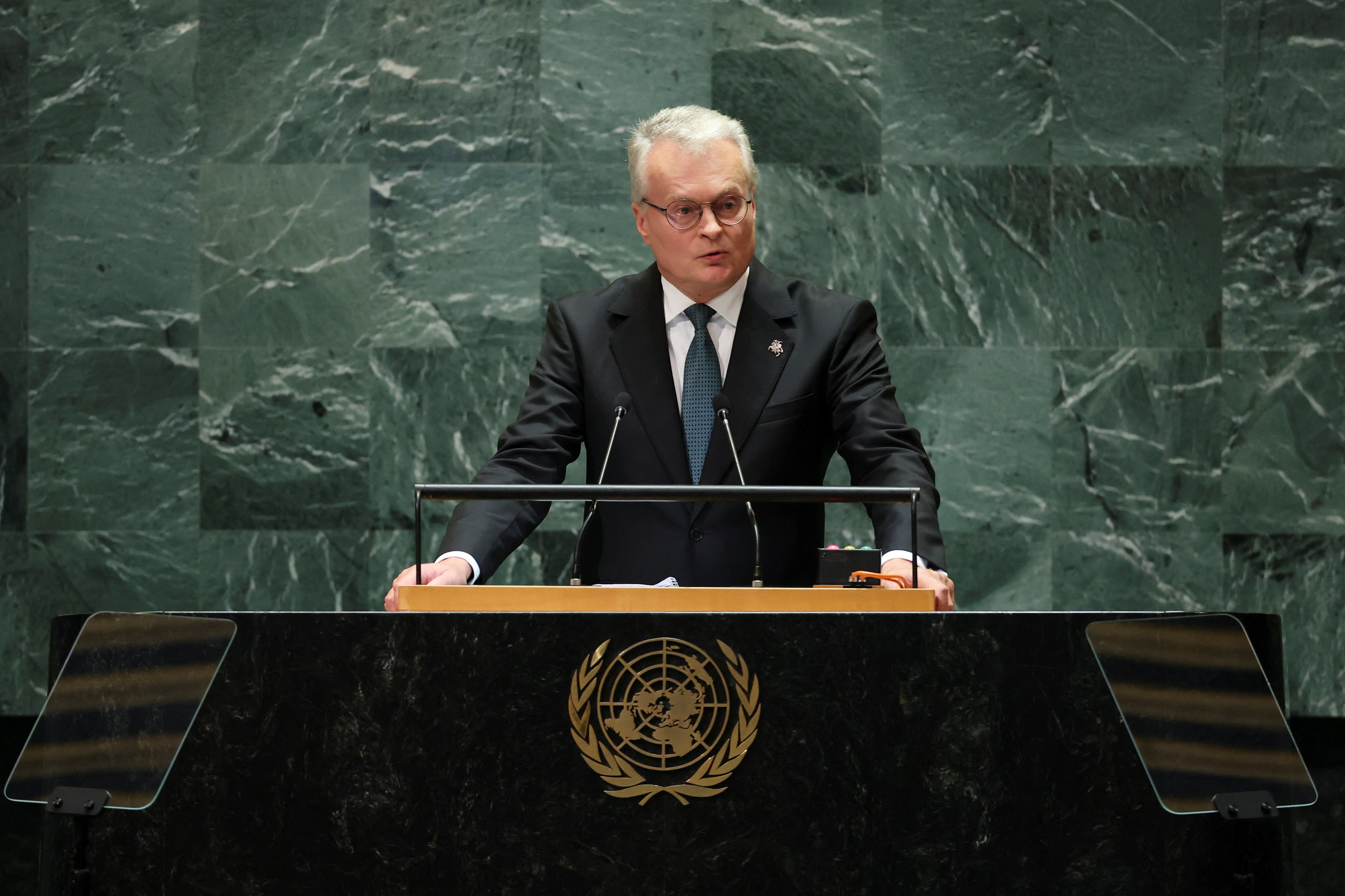 Gitanas Nauseda, presidente de Lituania, habló en la Asamblea General de la ONU este 24 de septiembre de 2024 (REUTERS/Mike Segar)