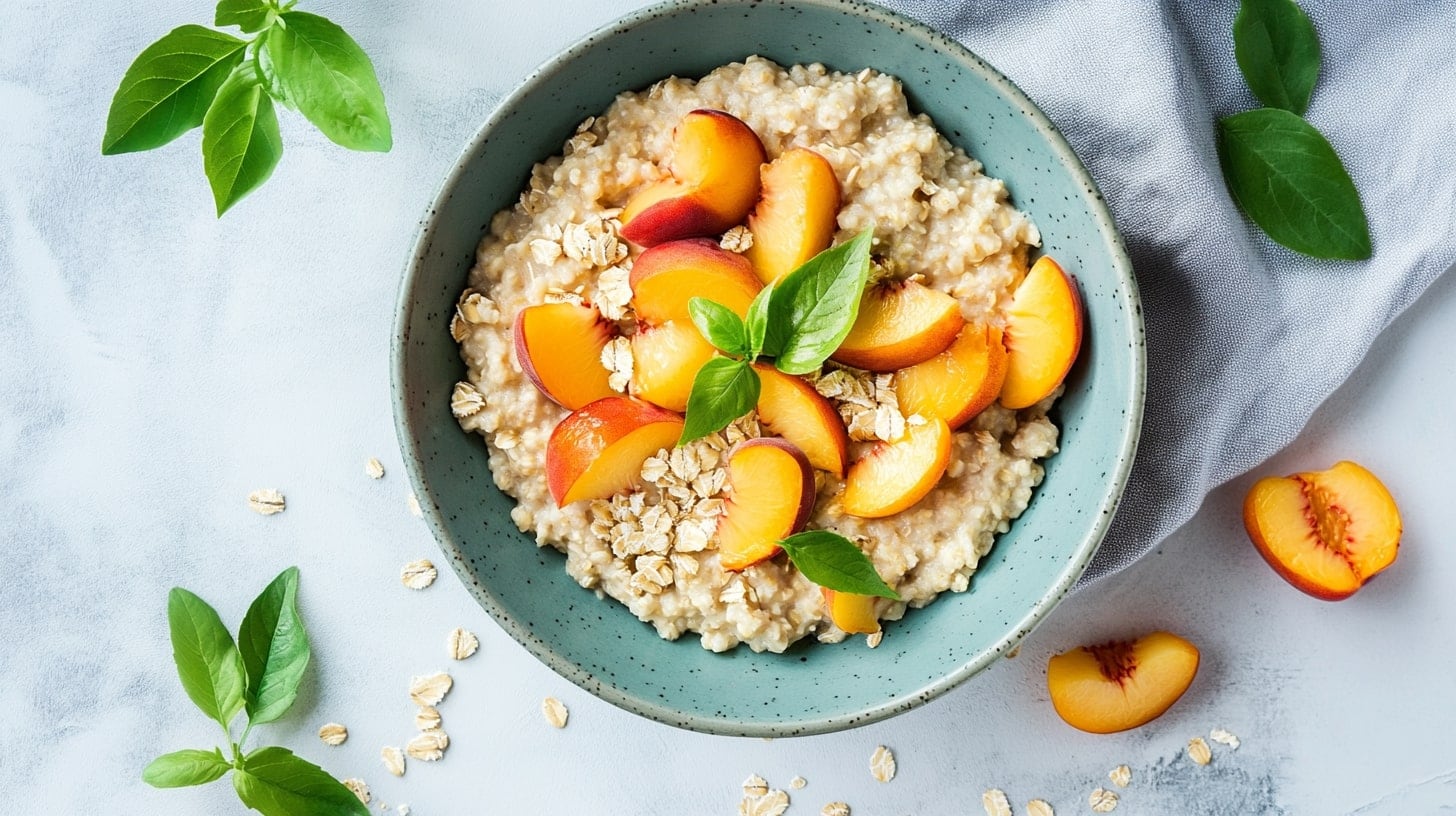 duraznos picados, avena, desayuno saludable, fruta y cereal, receta, combinación de sabores  - (Imagen Ilustrativa Infobae)