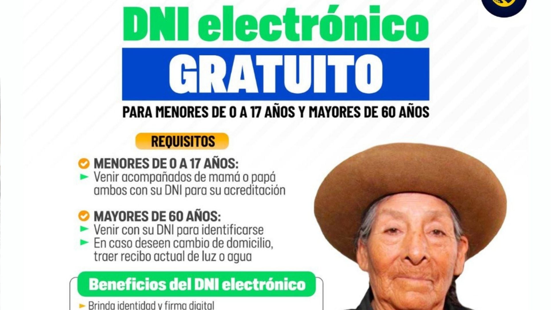 La Oficina de Registro Civil, en coordinación con RENIEC, lanzó la campaña de DNI electrónico gratuito dirigida a menores de 0 a 17 años y mayores de 60.