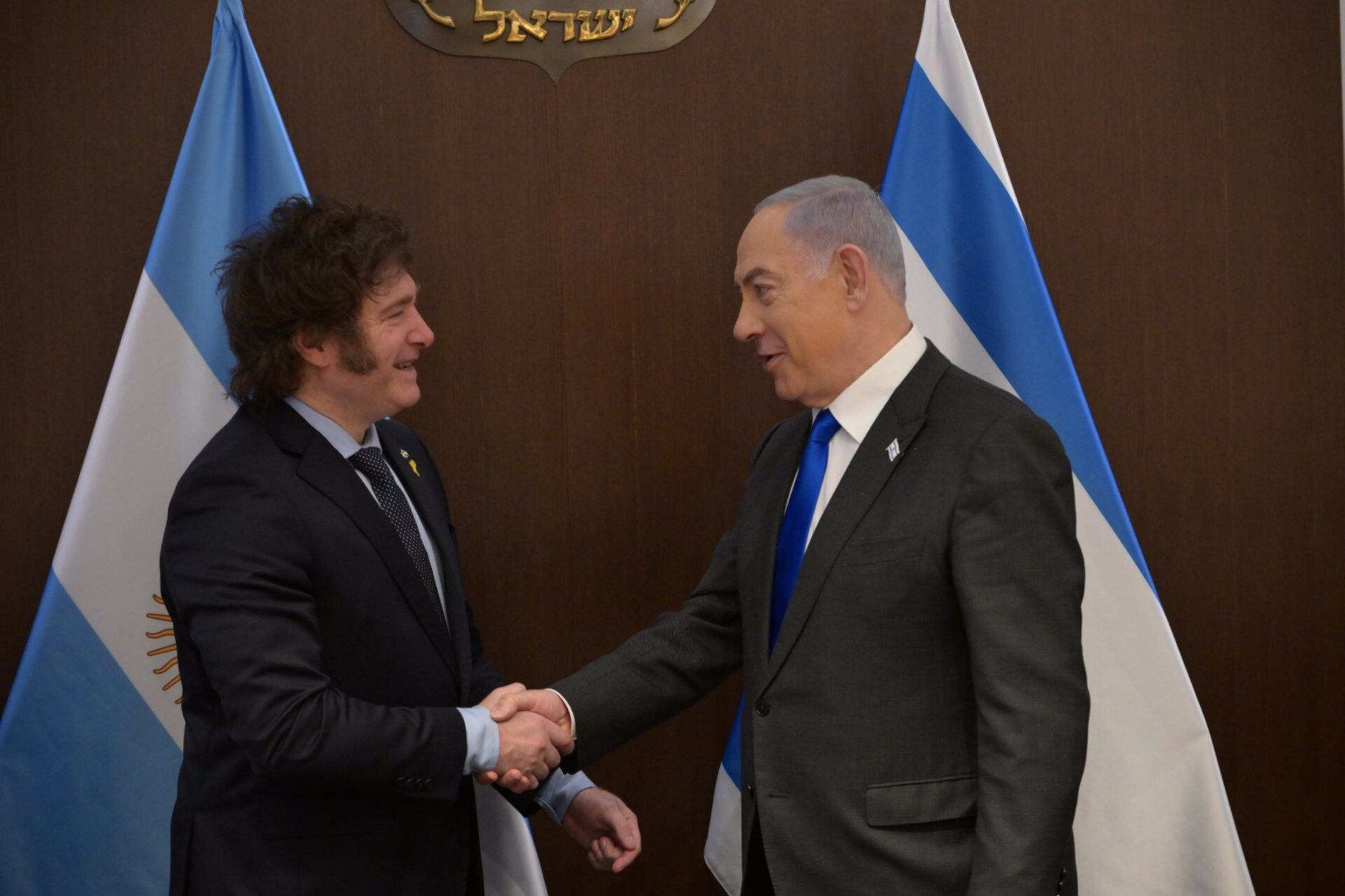 Javier Milei y el primer ministro Benjamin Netanyahu durante su encuentro oficial en Israel