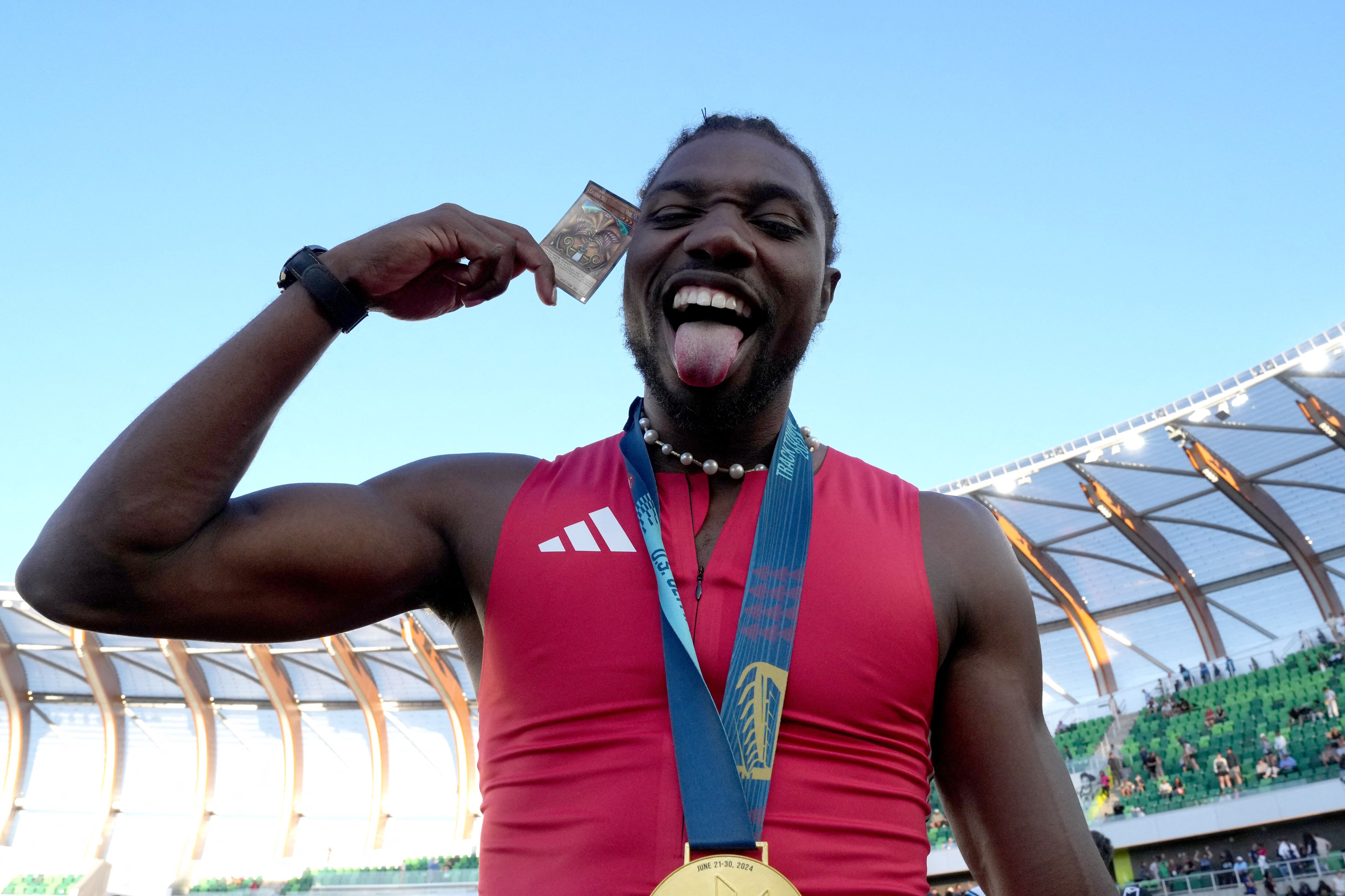 Noah Lyles, autodenominado “el hombre más rápido del mundo”, busca oro en París. (Kirby Lee-USA TODAY Sports)